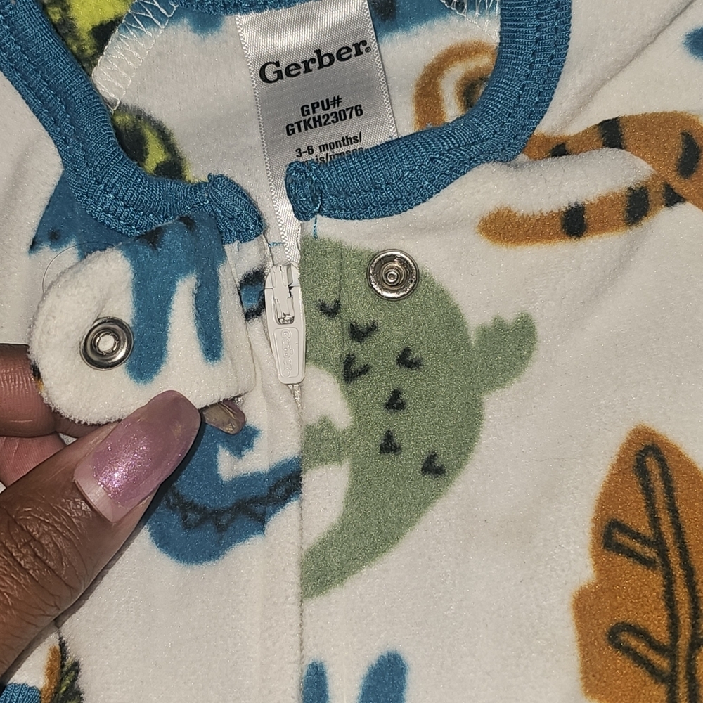 Gerber Safari Friends Footie Pajamas - Blue, Gray, Brown - Picture 3 of 5